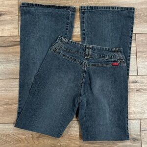 ANGELS Dark Wash Super Low-rise 2000s Y2k Flared Bareback Jeans | Size 23